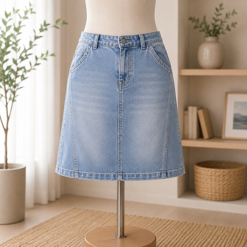 LOGO Lori Goldstein Denim Skirt Womens 26WP Blue A-Line Frayed Hem Seam Detail